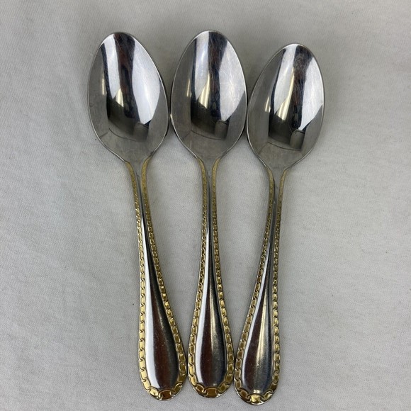 3 Retroneu GOLD ACCENT Chain 6”Spoons 18/8 Korea Stainless Flatware-GreatQuality - Picture 2 of 11